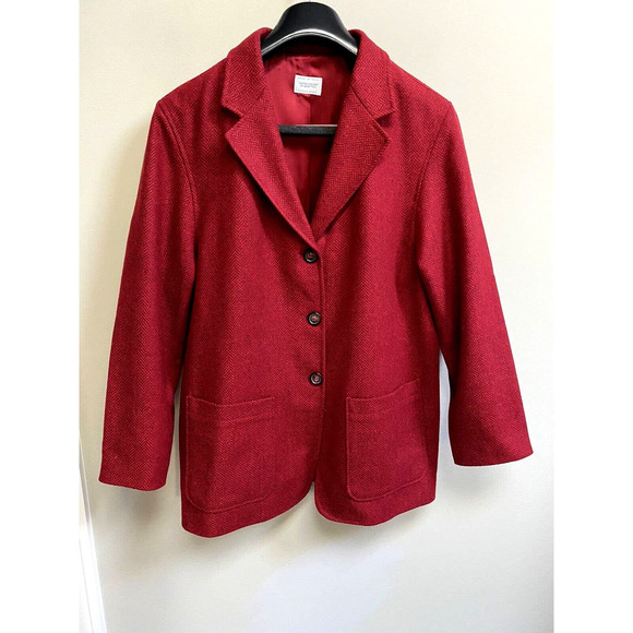 United Color of Benetton Wool Herringbone Red Relaxed Blazer Jacket~ 40‎ - Picture 1 of 7